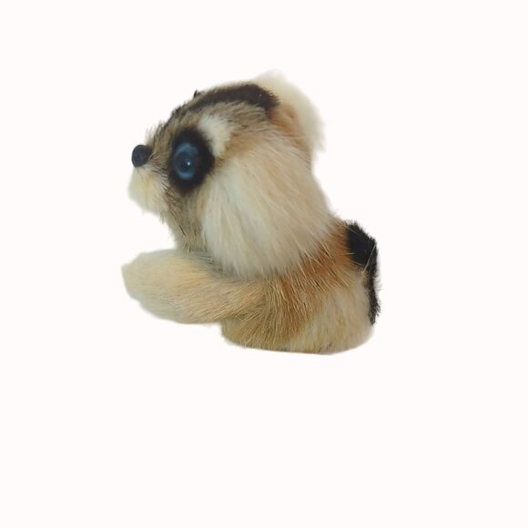 Vintage Faux Fur Raccoon Figurines With Big Blue Eyes - Set Of 2, 2 Inches Tall - Picture 4 of 4